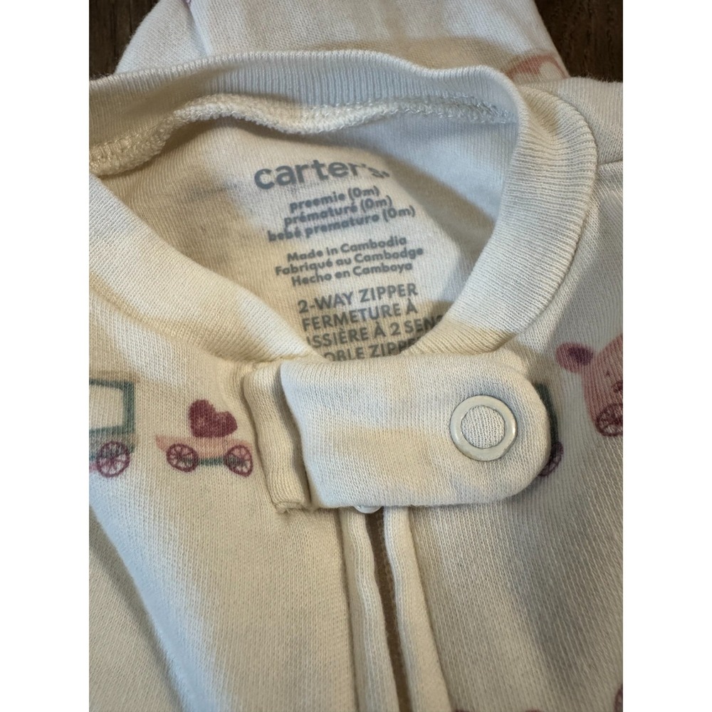Baby Girl Preemie Clothes Sleeper Outfit Footie 2 Way Zipper Train Bunny Carters - Picture 6 of 7